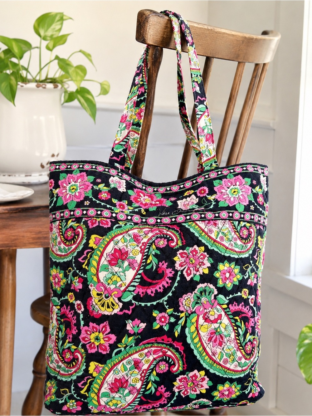 Vera Bradley Petal Paisley Quilted Tote Bag Purse Pink Teal Green